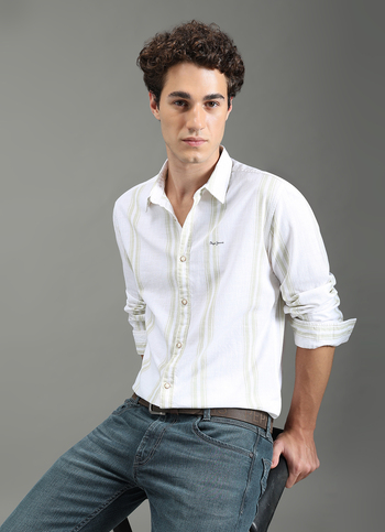 Men Green Striped Shirt