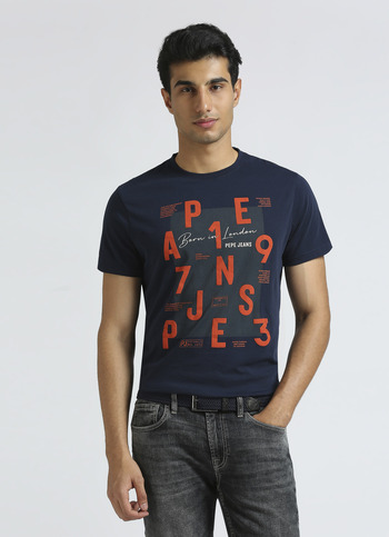 Navy Graphic Print Short Sleeved T-shirt