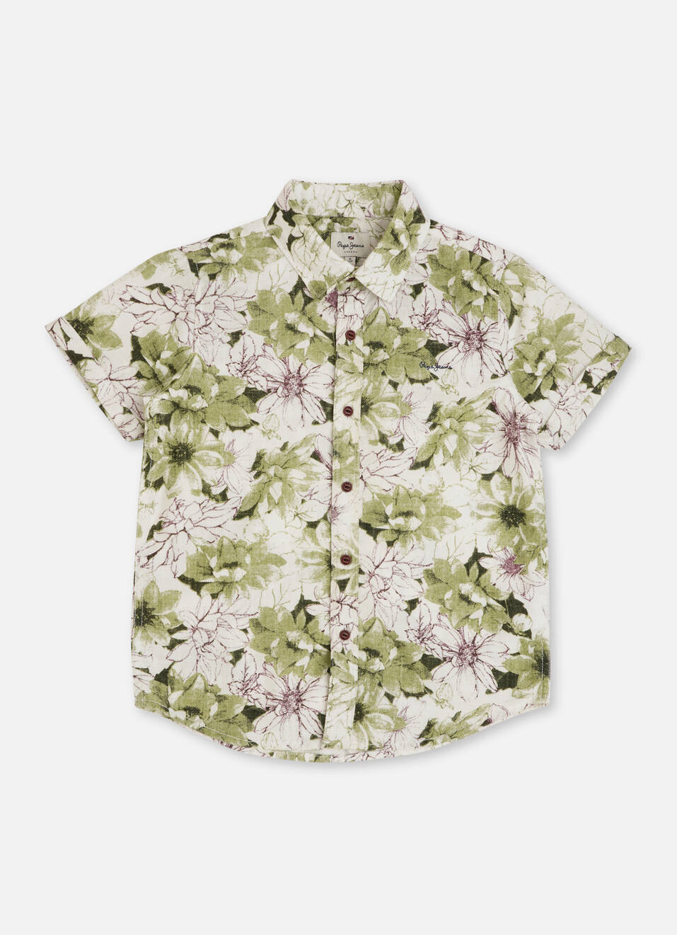 Boys Mint Floral Print Short Sleeve Shirt, , large image number 0