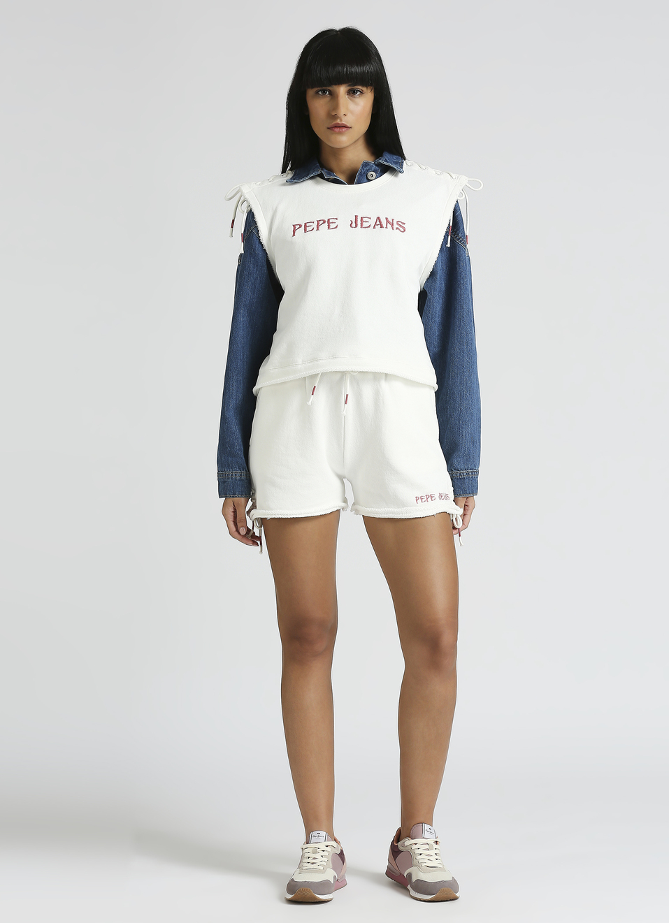 White Brand Print Twill Terry Shorts, , large image number 0