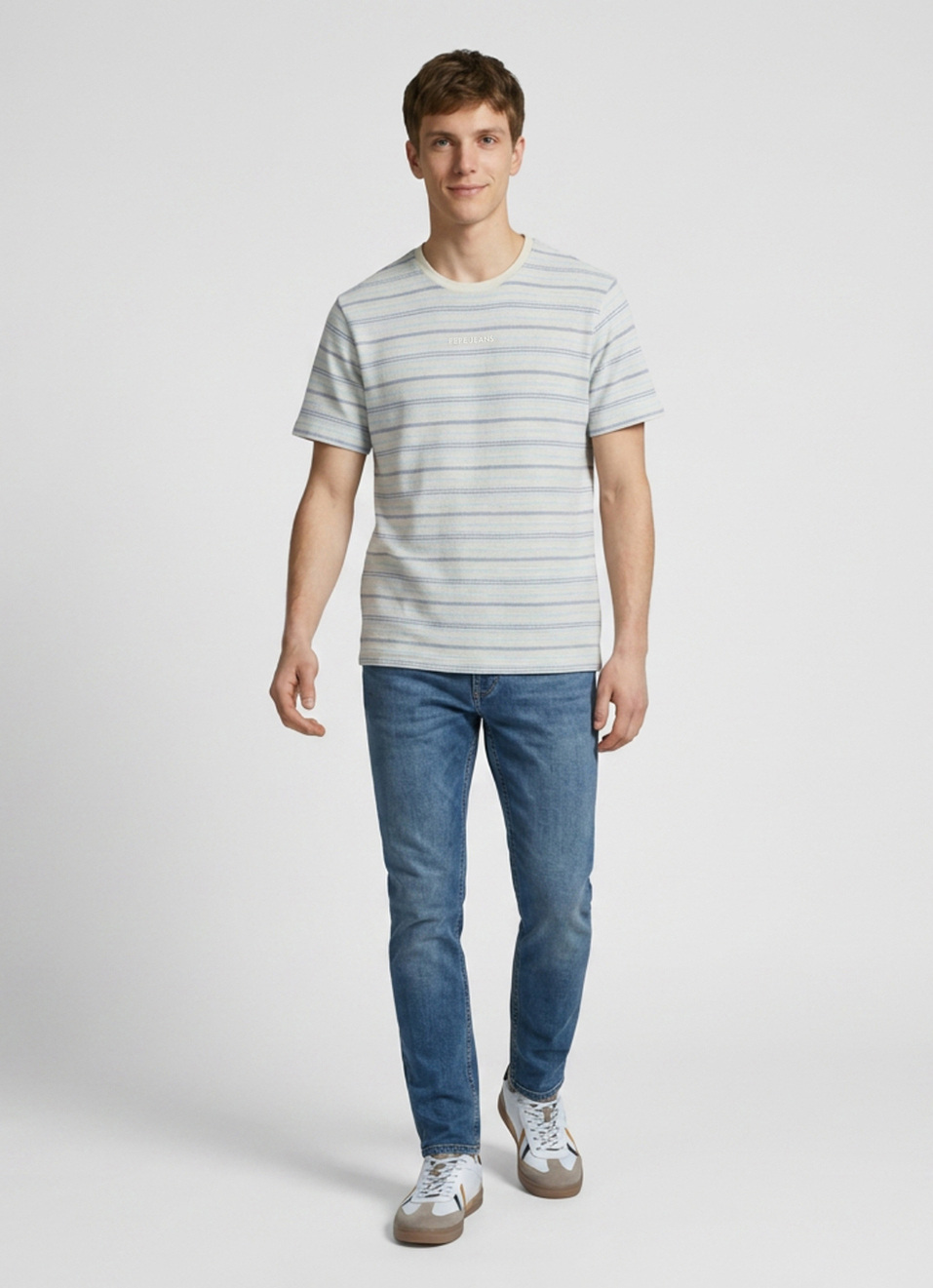Men White Striped Relaxed Fit Short Sleeve T-shirt, , large image number 5