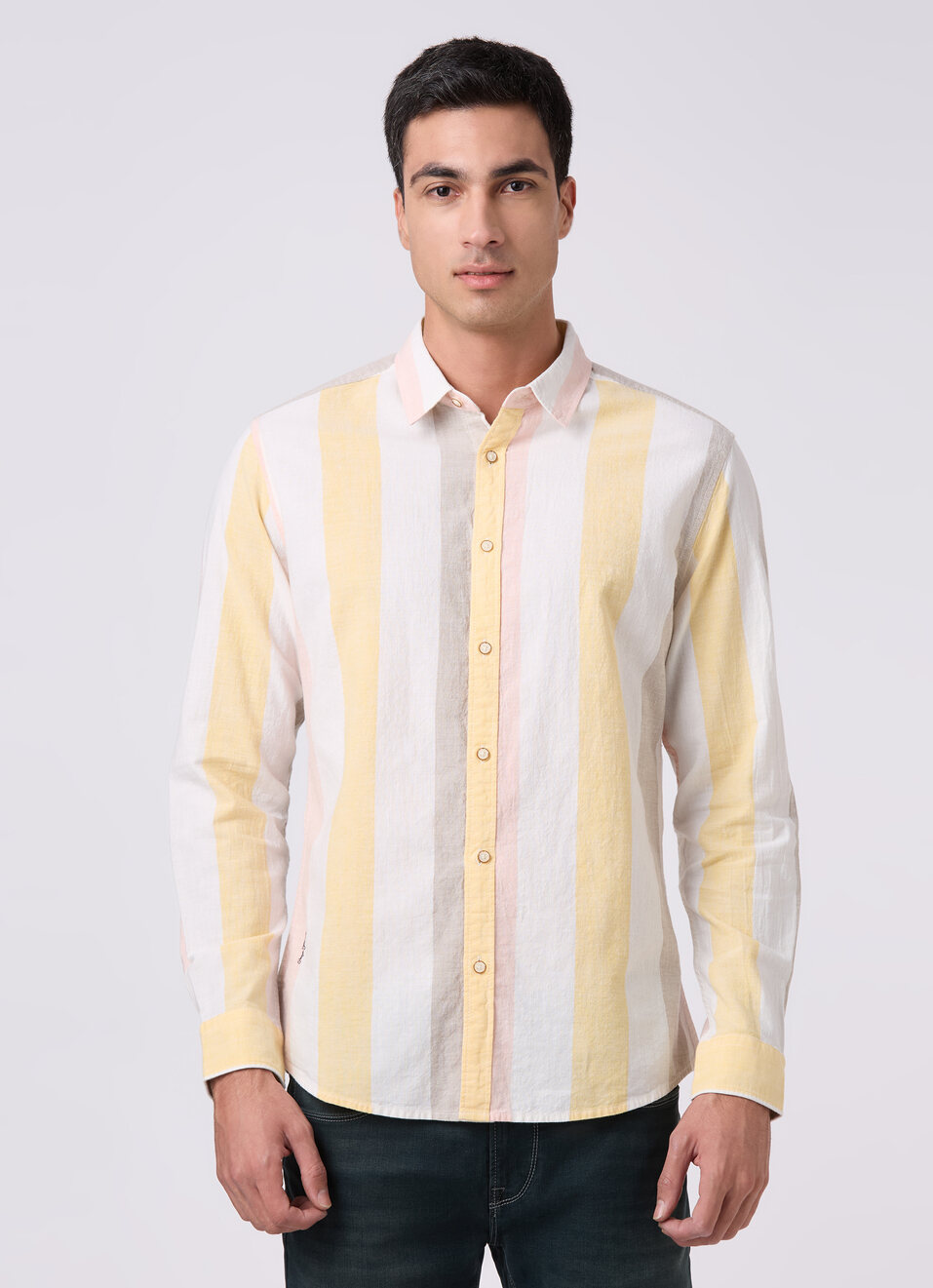 Men White Striped Shirt, , large image number 1