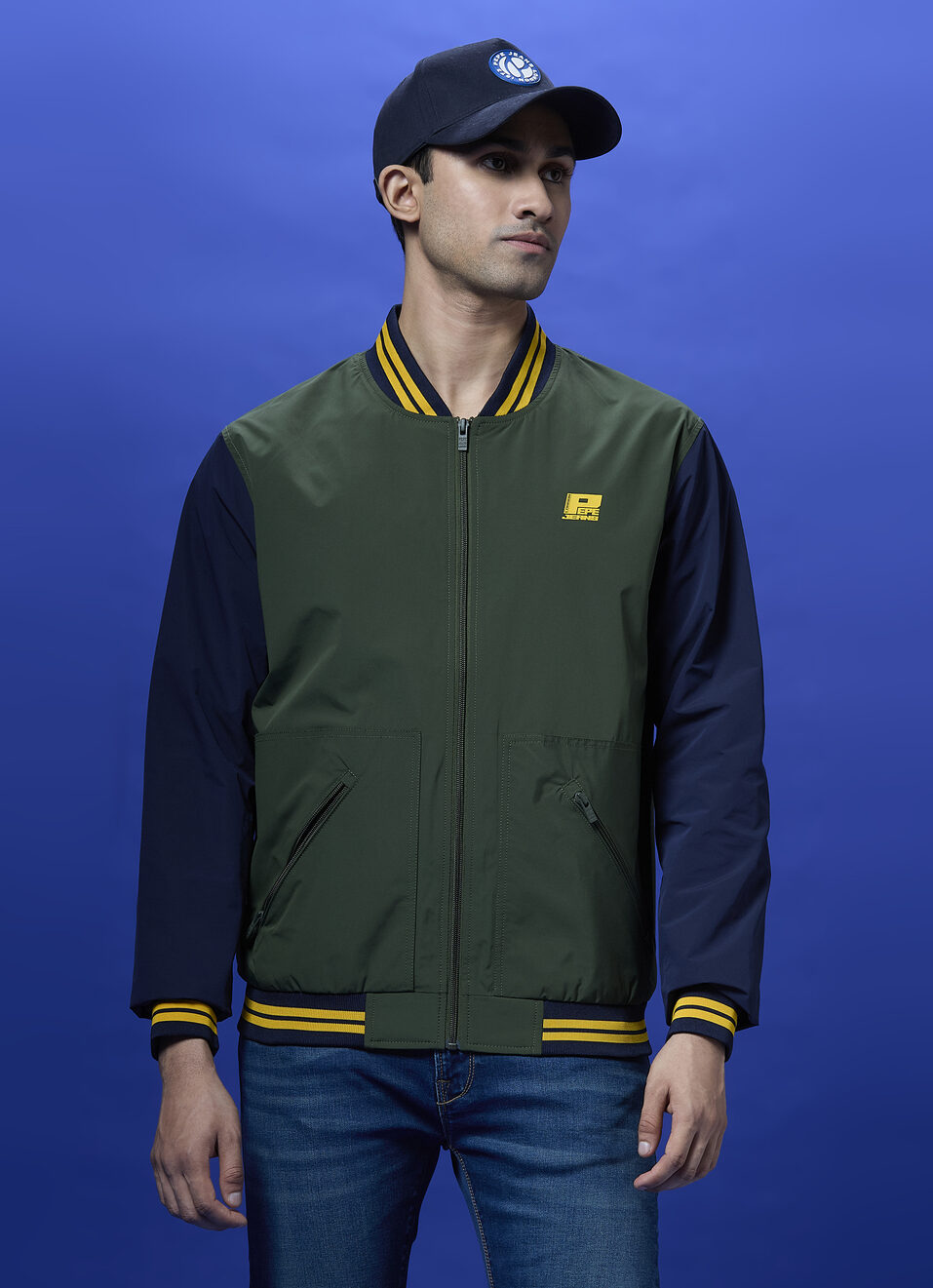 Olive Colour Block Full Sleeve Jacket, , large image number 1