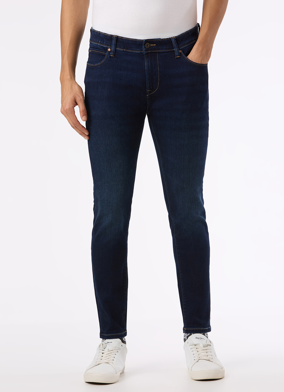 Men Black Mid Rise Skinny Fit Powerflex Jeans, , large image number 2