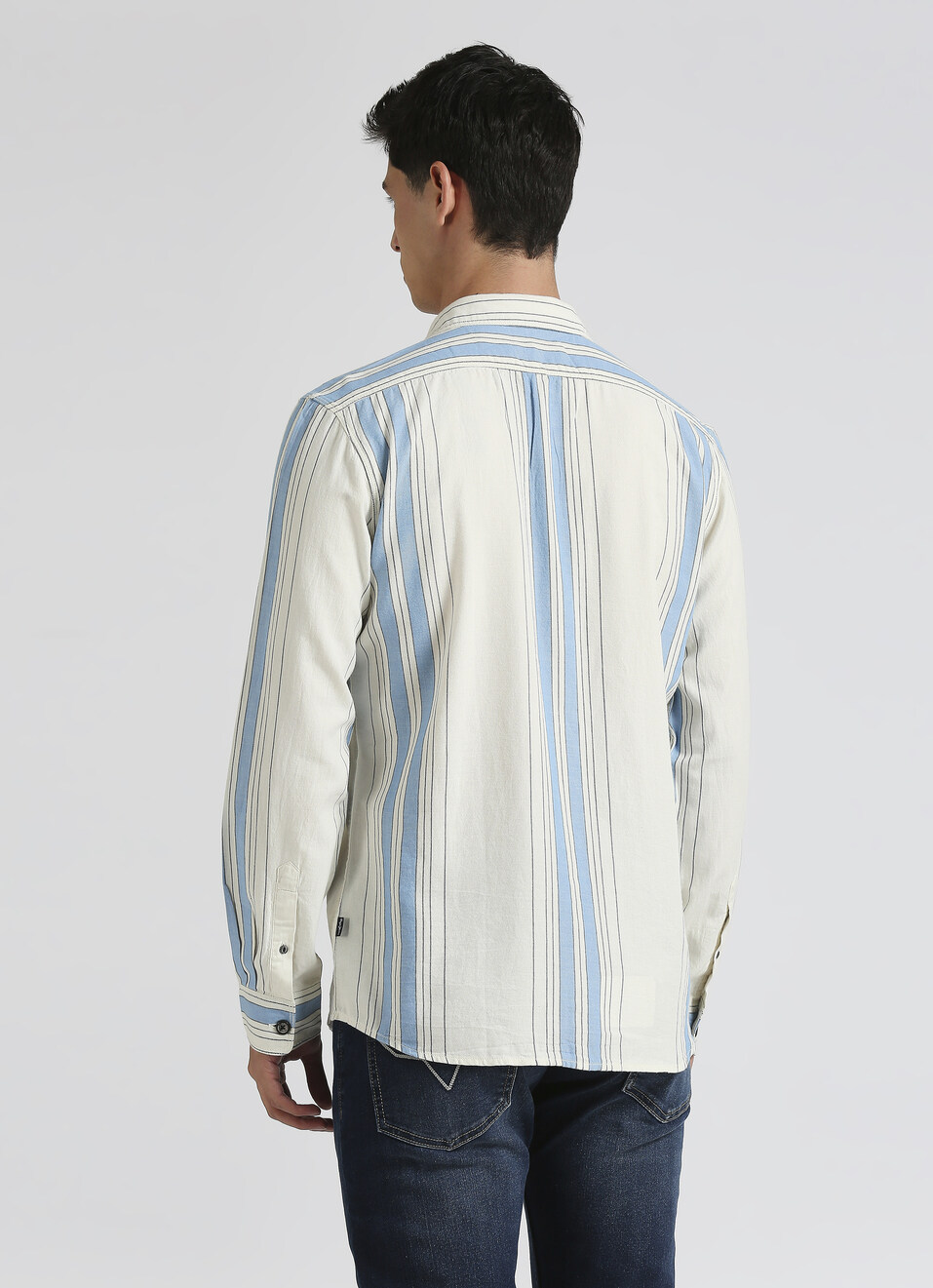Ecru Stripes Long Sleeve Double Pocket Shirt, , large image number 1