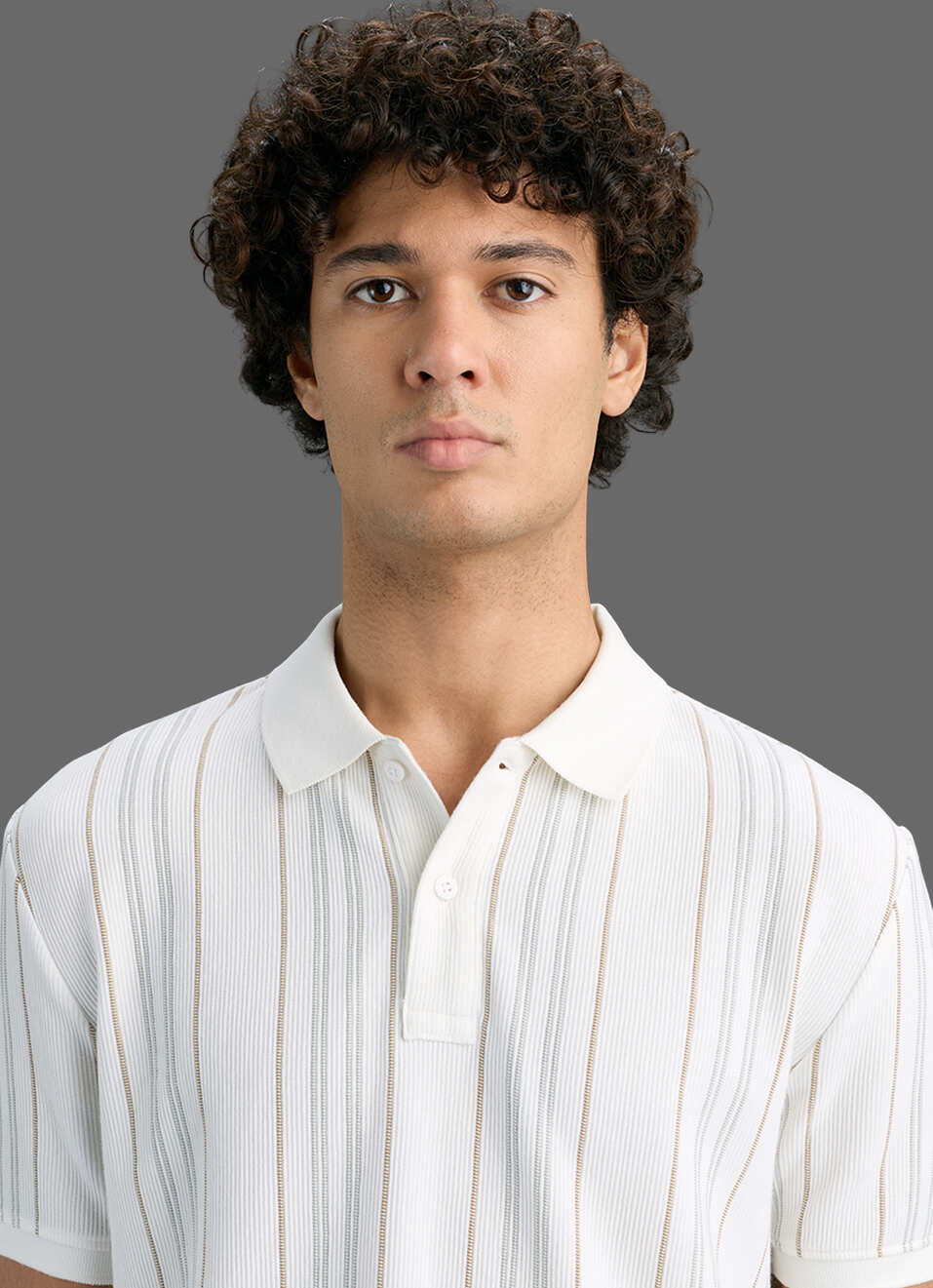 Men White Striped Polo T-shirt, , large image number 4