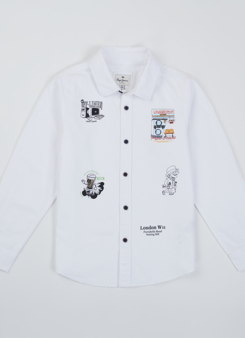 Boys White Quirky Print Full Sleeve Shirt, , large image number 0