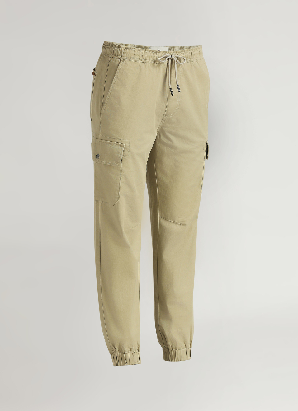 Khaki Solid Stretch Cargo Joggers, , large image number 7