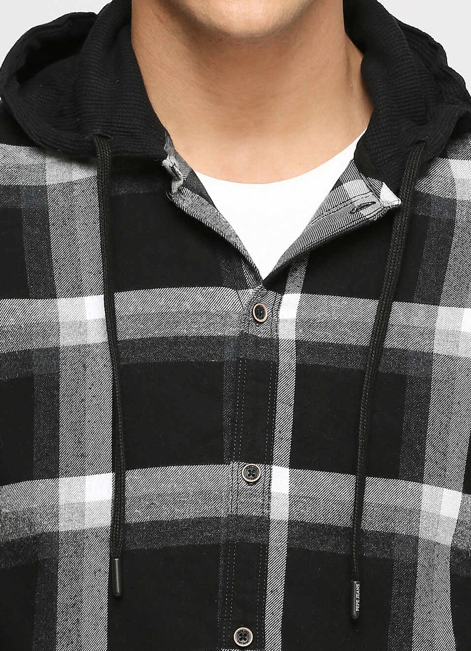 Black Checks Long Sleeve Hooded Shirt, , large image number 4