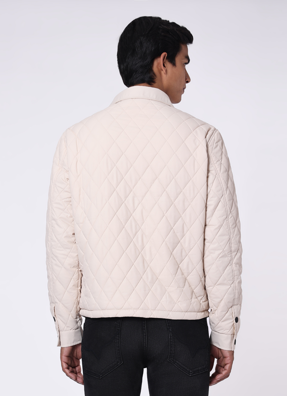 Men Beige Diamond Quilted Jacket, , large image number 2