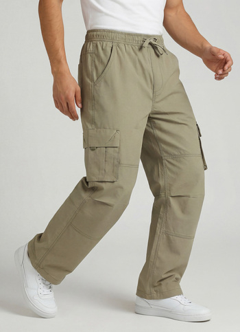 Green Solid Cargo Pants