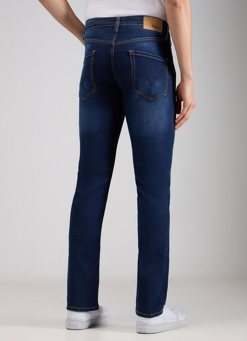 Men Dark Blue Mid Rise Straight Fit Strechable Jeans, , large image number 3