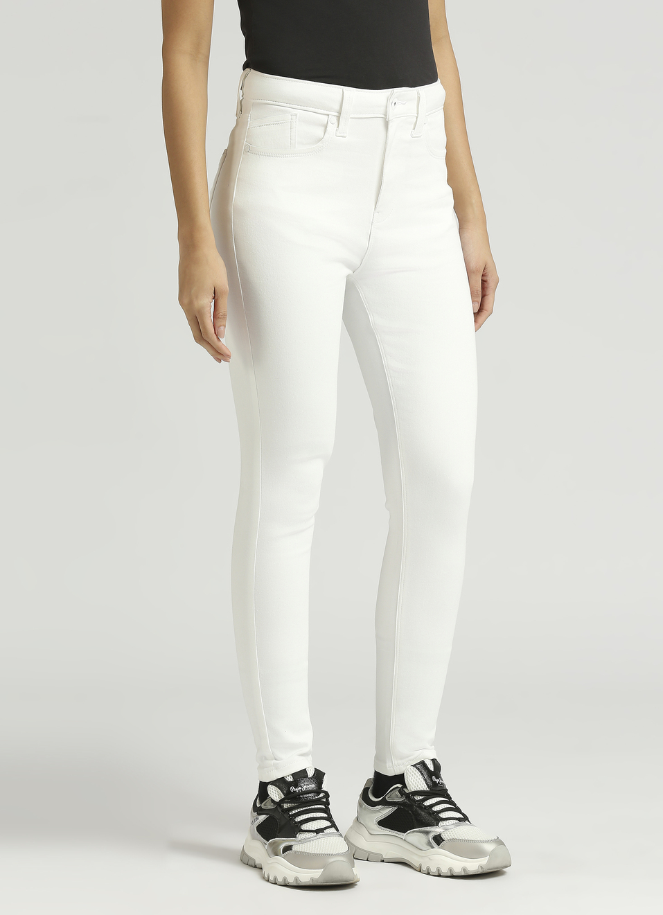 Dion White High Waist Skinny Fit Powerflex Jeans, , large image number 3