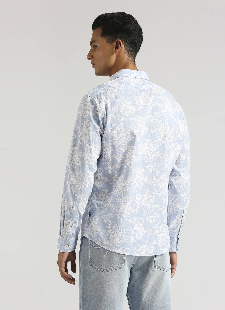 Sky Blue Floral Print Long Sleeve Shirt, , large image number 2