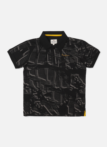 Boys Black Abstract Print Short Sleeve Polo