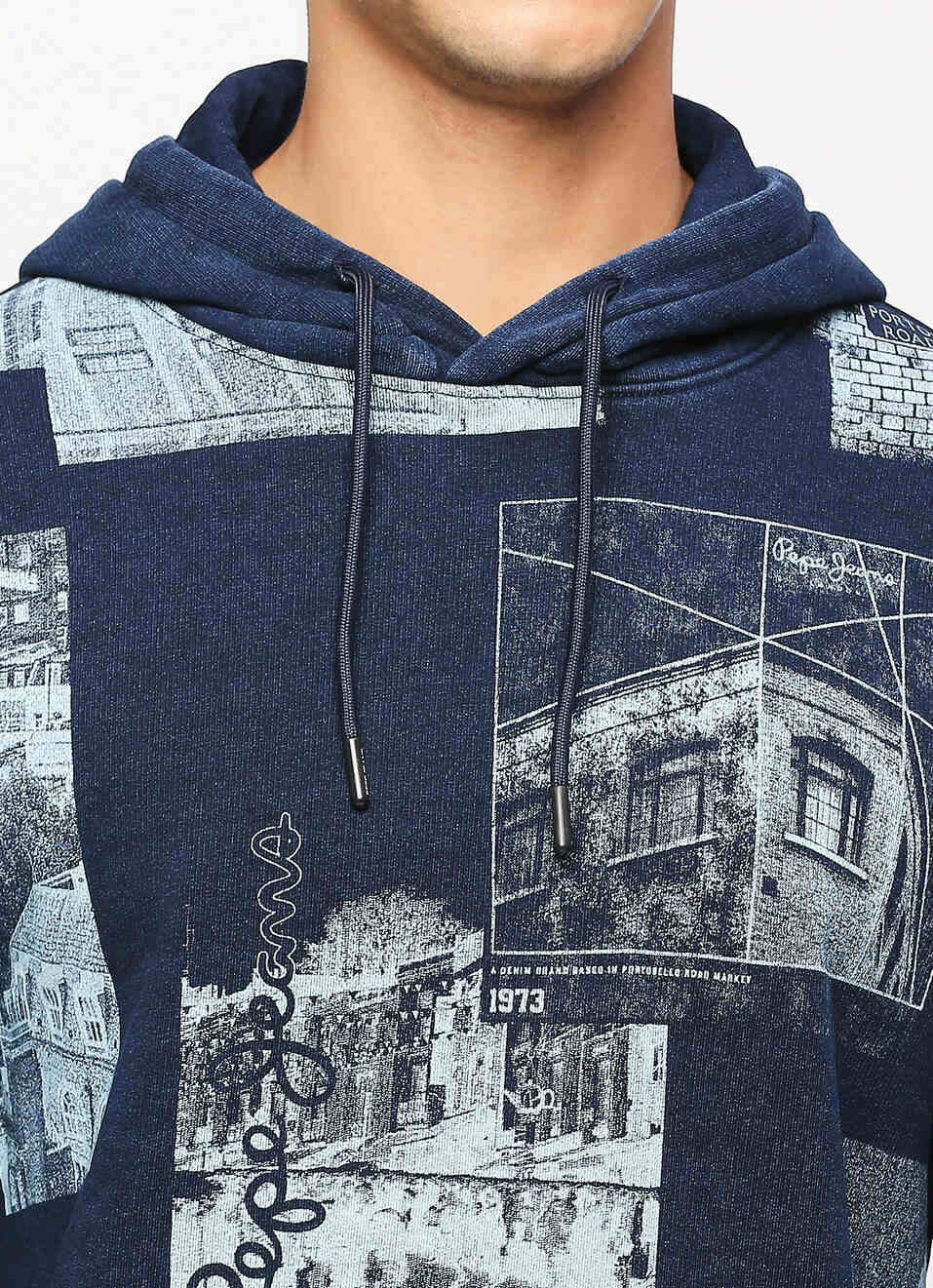 Indigo Graphic Printed Hooded Sweatshirt, , large image number 4