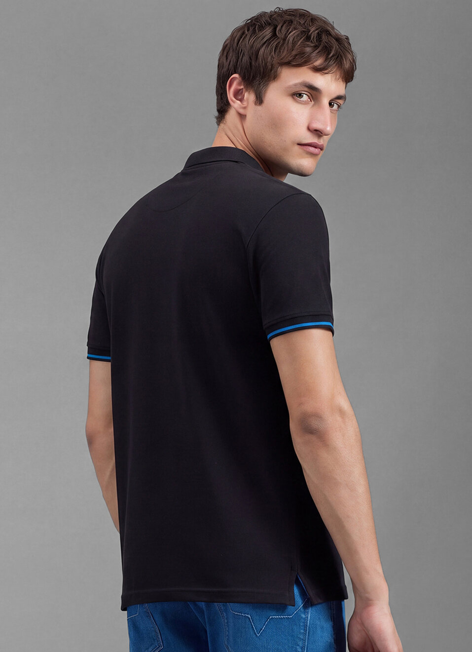 Men Black Solid Polo Collar T-shirt, , large image number 3