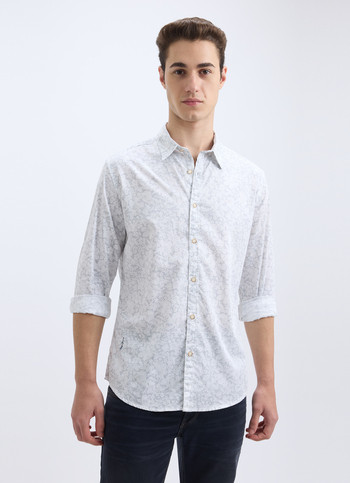 Men White Floral Print Full Sleeve Shirt