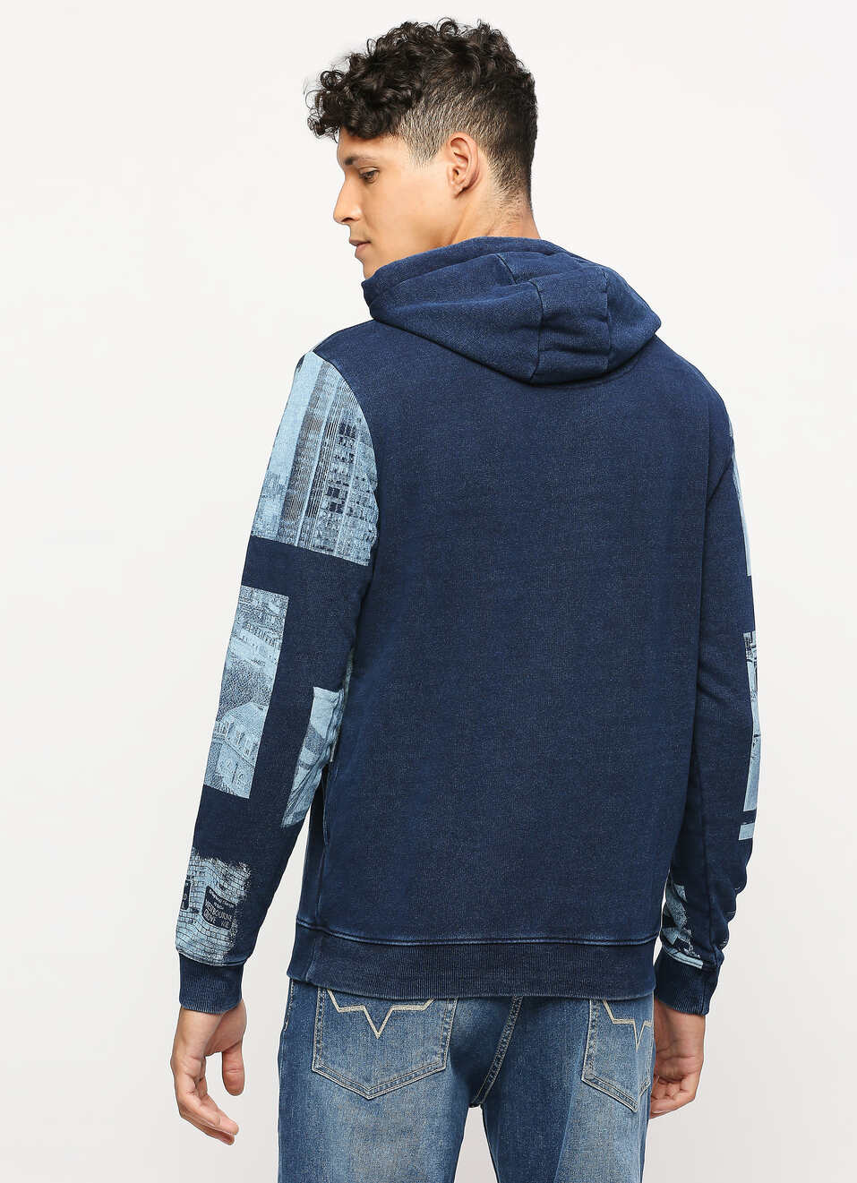 Indigo Graphic Printed Hooded Sweatshirt, , large image number 2