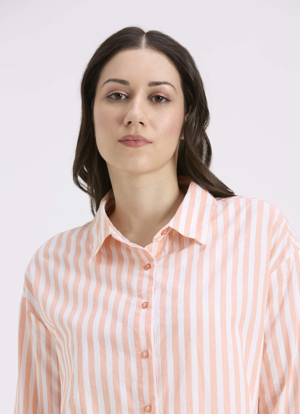 Women Orange Vertical Stripe Full Sleeve Oversized Shirt, , large image number 4