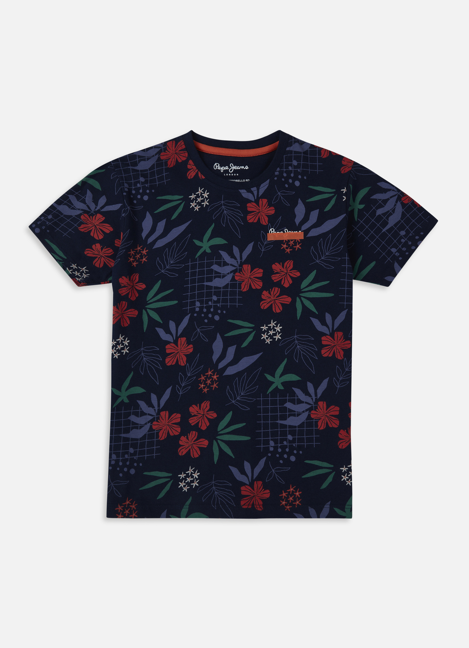 Boys Navy Floral Short Sleeve T-shirt, , large image number 0