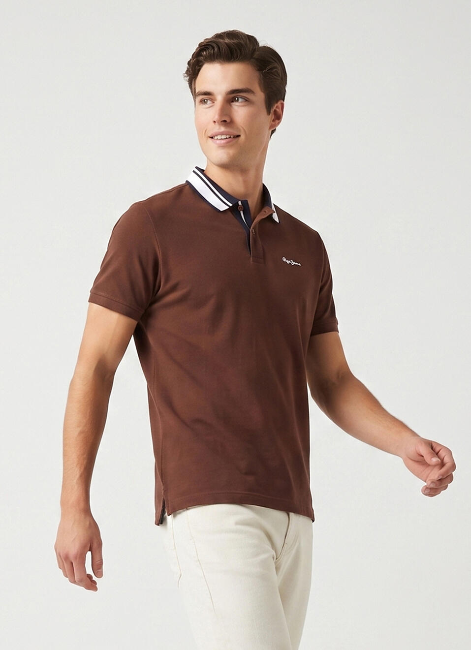 Men Brown Solid Polo Collar T-shirt, , large image number 3