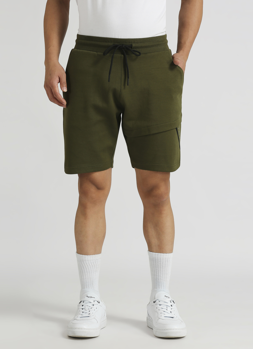 Olive Pc Interlock Fabric Fashion Shorts, , large image number 1