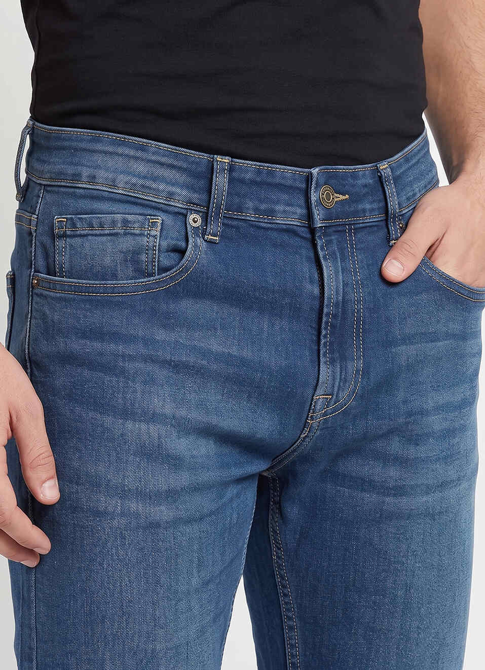 Men Blue Straight Fit Mid Rise Stretchable Jeans, , large image number 4