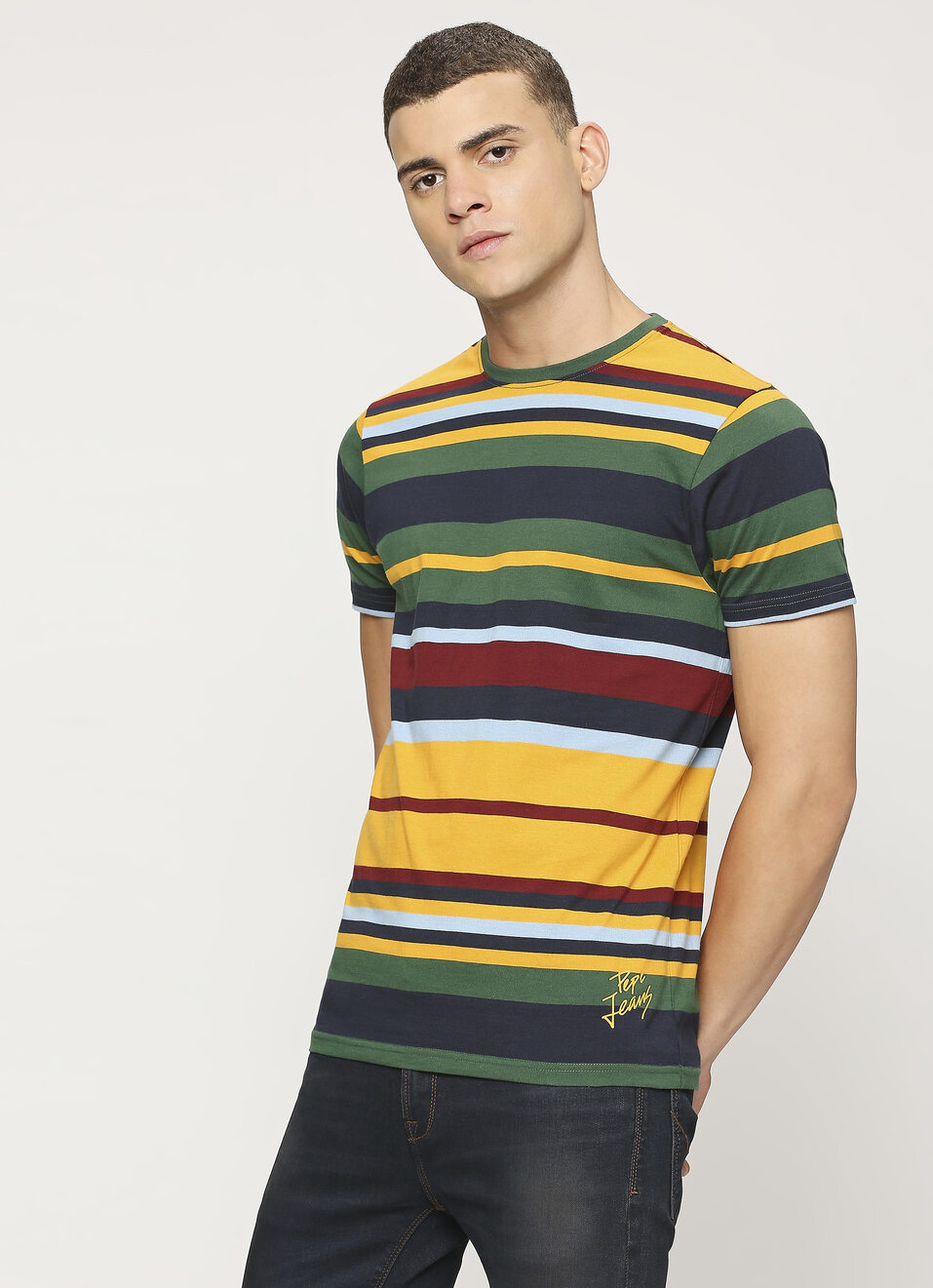 Yellow Striped Short Sleeve T-shirt, , large image number 3