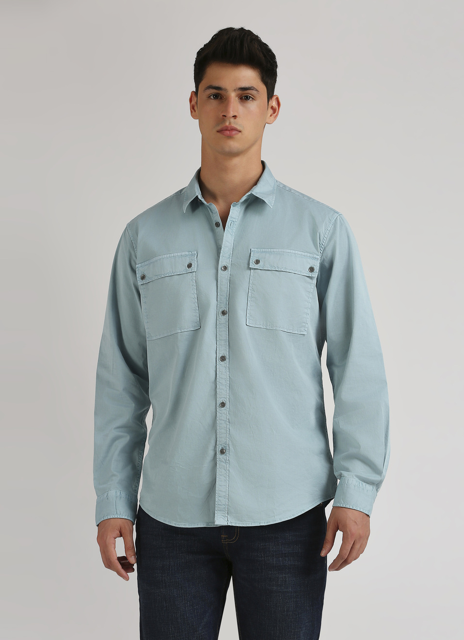 Teal Twill Dual Pocket Long Sleeve Shirt, , large image number 1