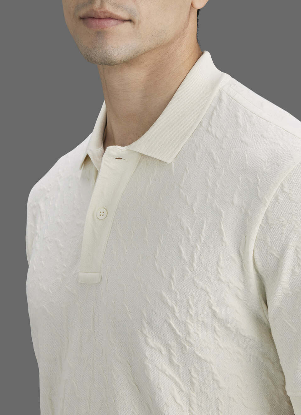 Men Ivory Jacquard Polo Collar T-shirt, , large image number 1