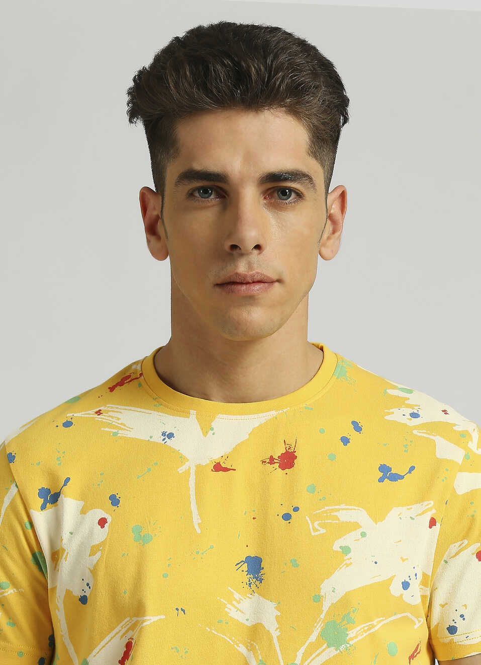 Yellow Abstract Print Short Sleeve T-shirt, , large image number 4