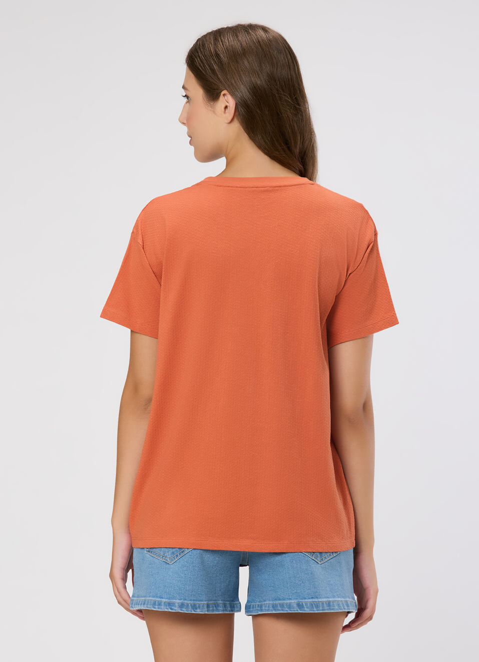 Women Orange Crochet Patch T-shirt, , large image number 2