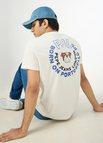Men Off White Slim Back Print T-shirt