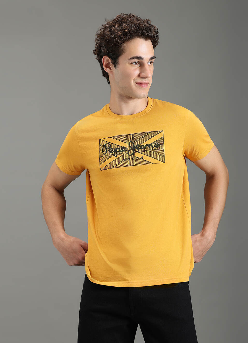 Men Yellow Slim Fit Graphic T-shirt, , large image number 5