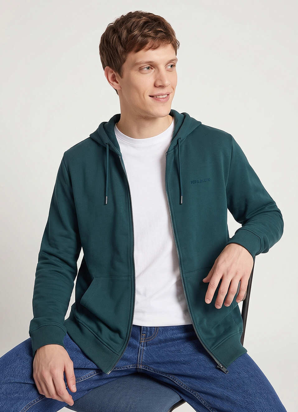 Men Green Solid Full Sleeve Hoodie, , large image number 0