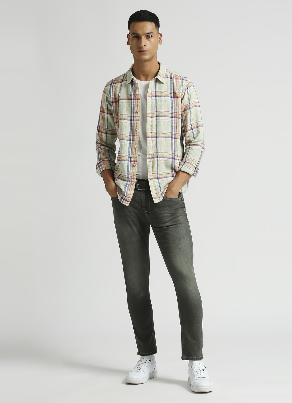 Lime Yarn Dyed Summer Checks Long Sleeve Shirt, , large image number 5