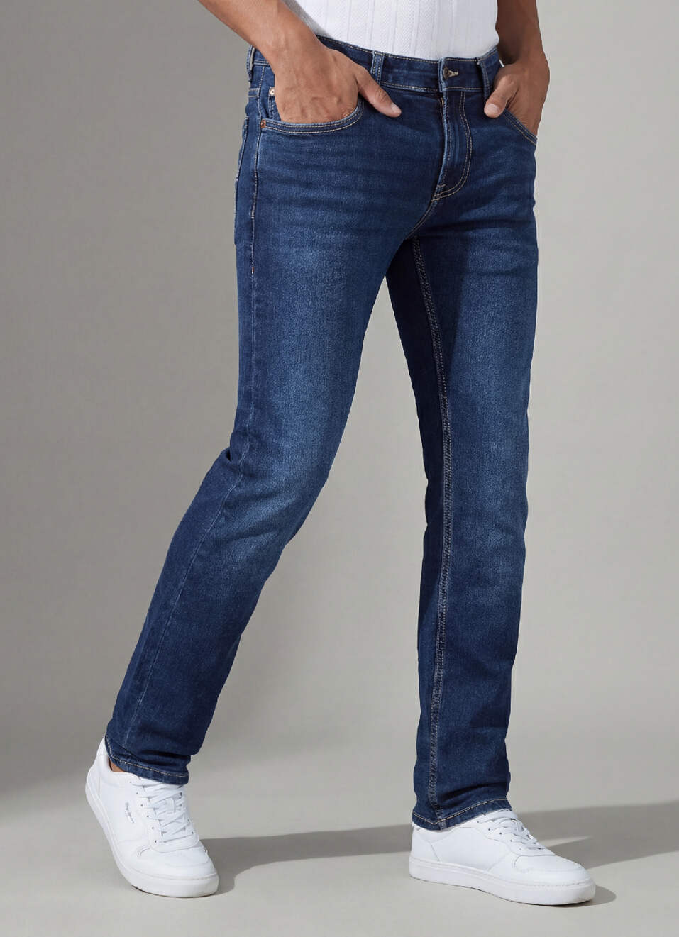 Vapour Blue Mid Rise Slim Jeans, , large image number 0