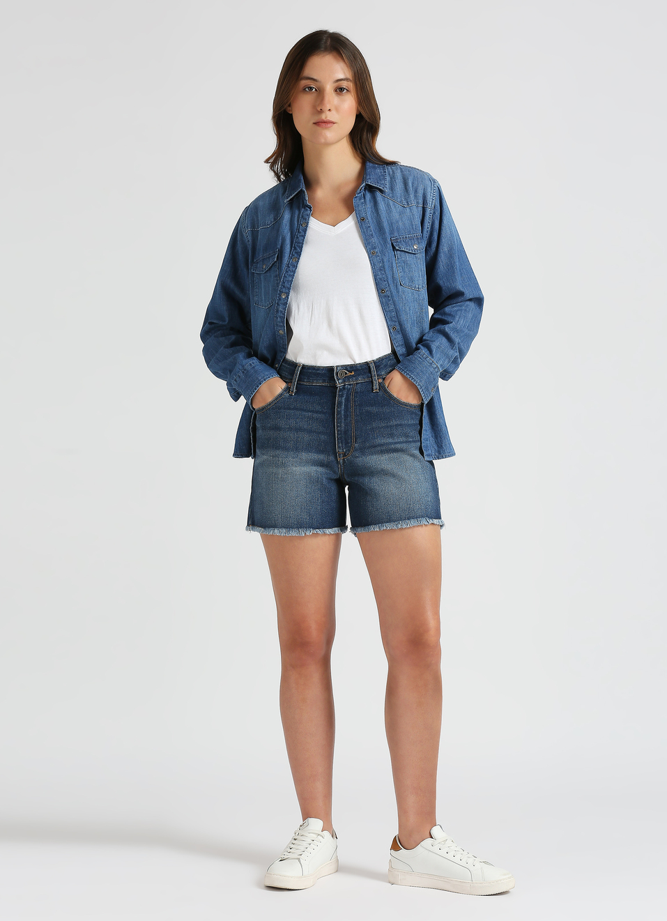 Blue High Waist Denim Shorts, , large image number 0