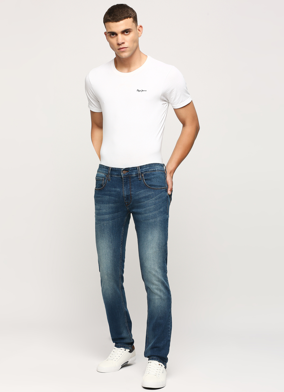 Vapour Dark Blue Low Rise Tapered Jeans, , large image number 5