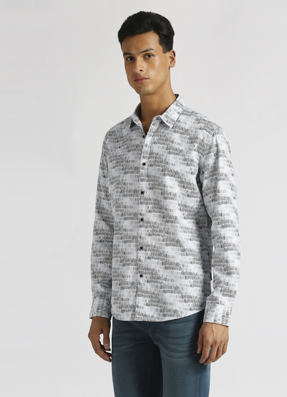 Grey All Over Print Twill Long Sleeve Shirt, , large image number 3