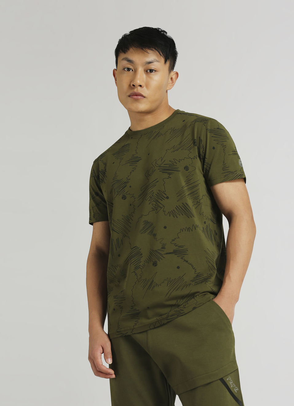 Olive Water Base Print Short Sleeve T-shirt, , large image number 0
