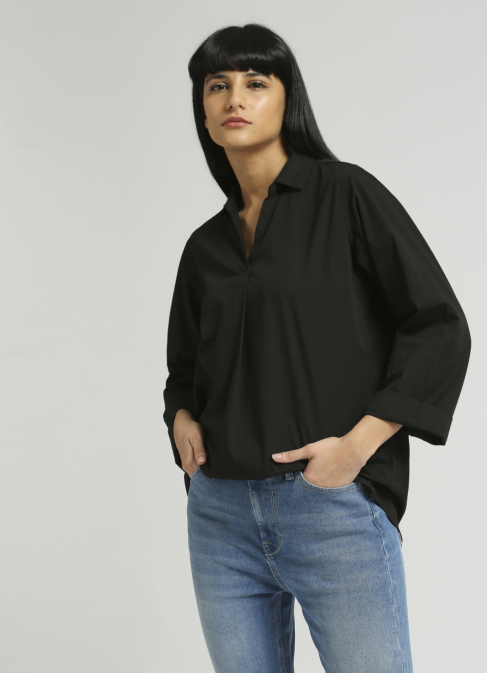 Black Bell Sleeve Shirt, , large image number 0