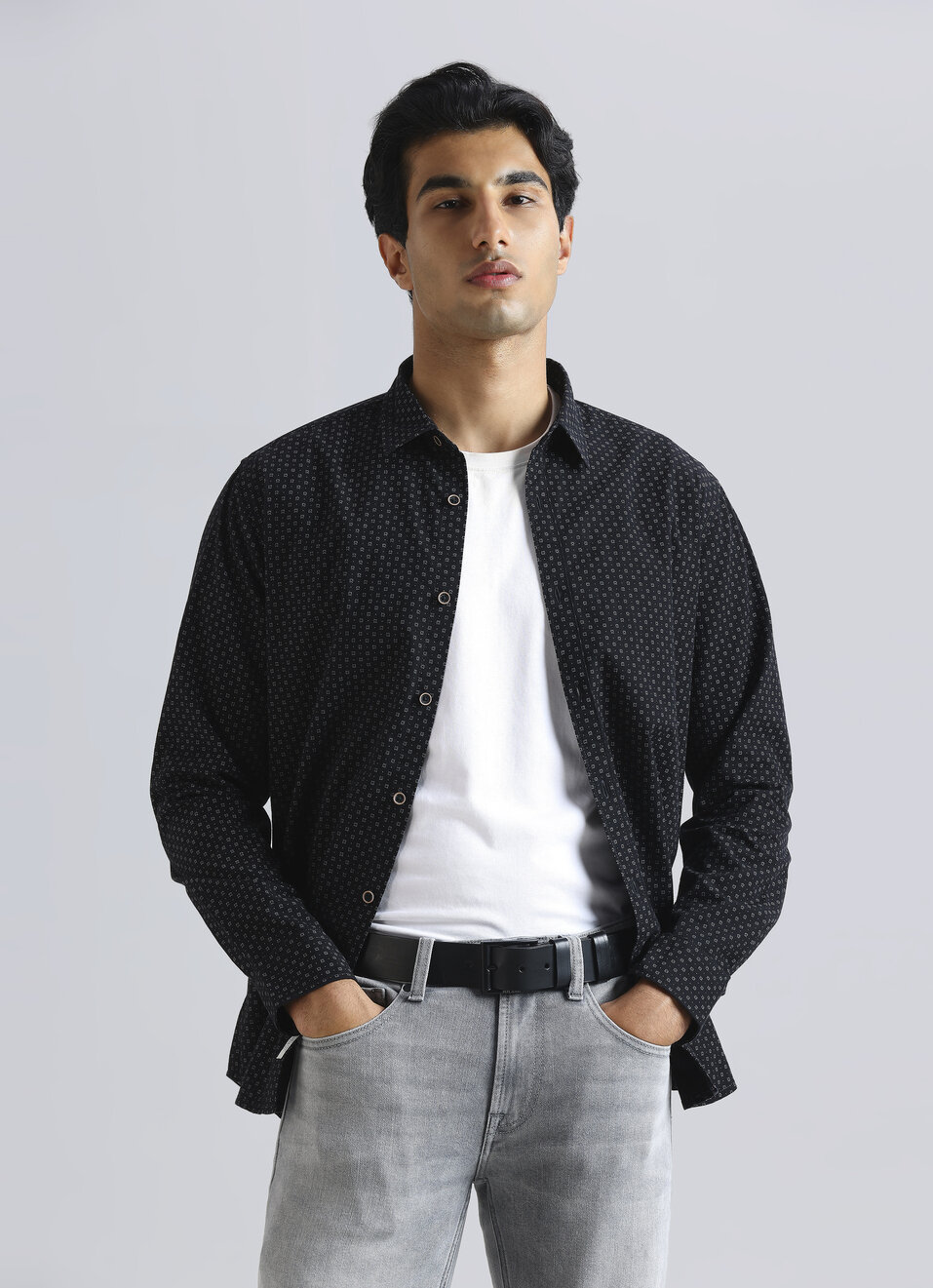 Black Geometric Print Full Sleeve Shirt, , large image number 0