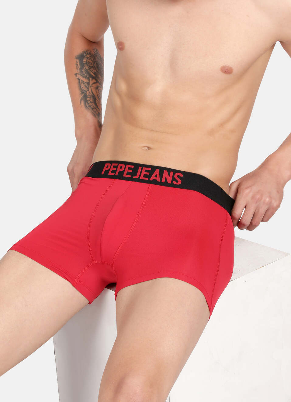 Red 4 Way Stretch Solid Trunks, , large image number 7