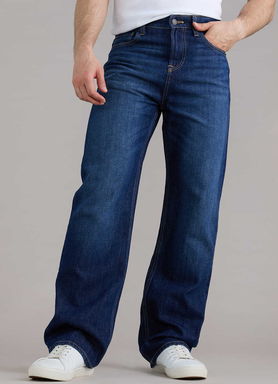 Men Blue Baggy Fit Mid Rise Jeans, , large image number 2
