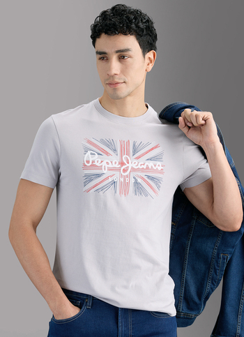 Men Grey Printed Slim Fit T-shirt