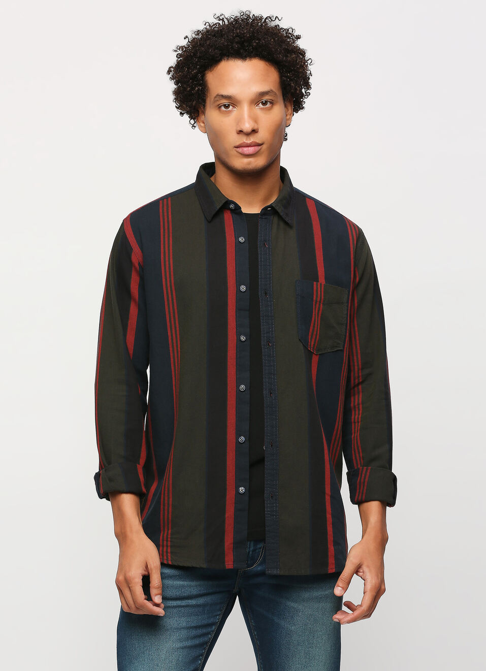 Navy Striped Full Slevee Shirt, , large image number 5