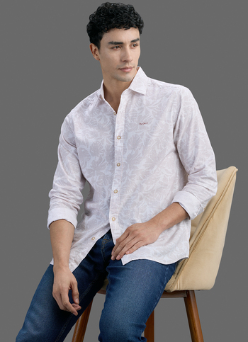 Men White Printed Long Sleeve Shirt