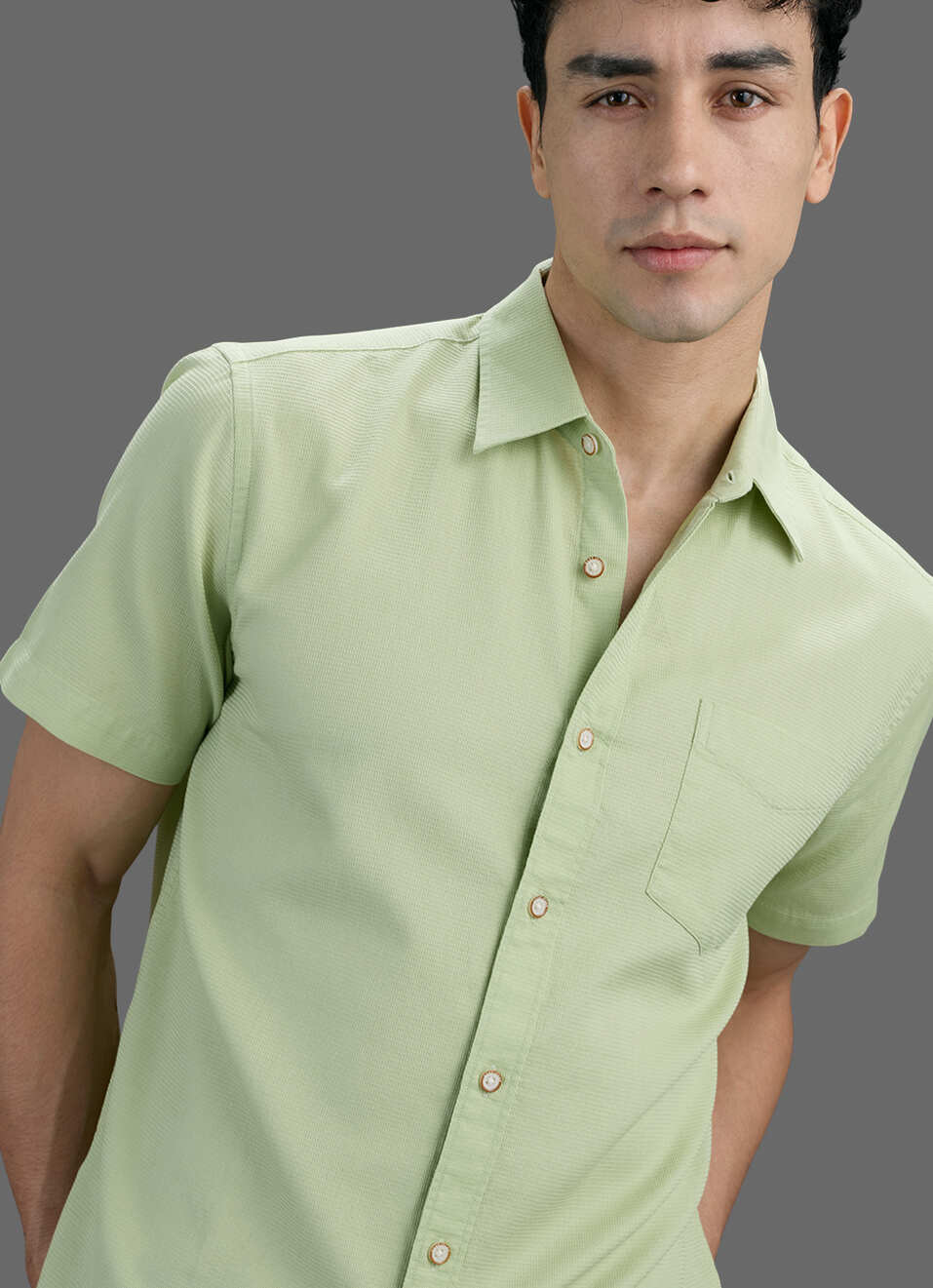 Men Lime Green Solid Dobby Short Sleeve Shirt, , large image number 4